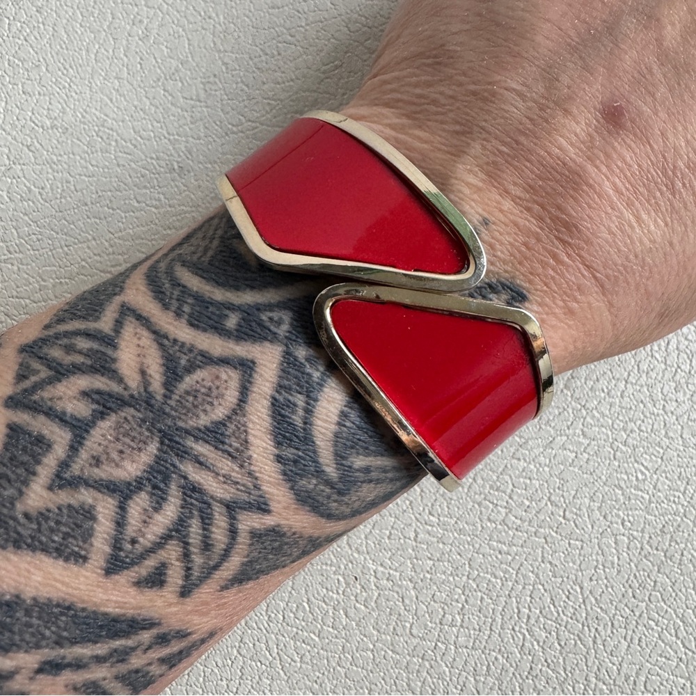 Vintage Red & Gold Hinged Cuff Bracelet